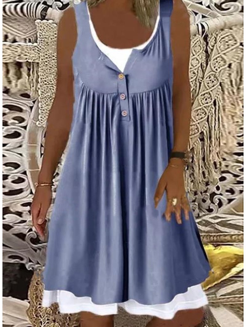 Damen Sommerliches Freizeitkleid mit dekorativen Knopfdetails und ausgestelltem Rock EB