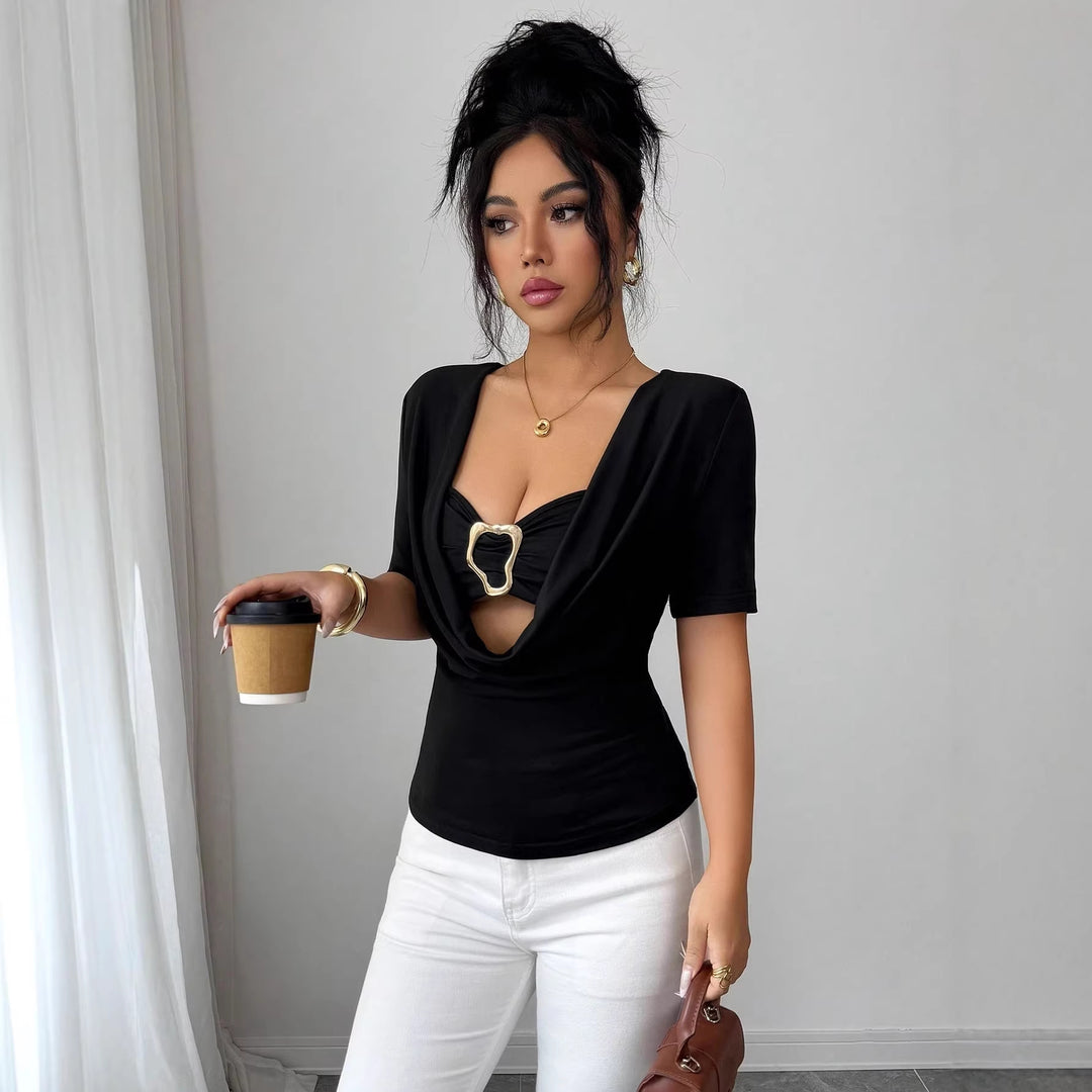 Damen nan drapiertes Cropped-Top mit herzförmiger Zierschließe und Cut-Out EB