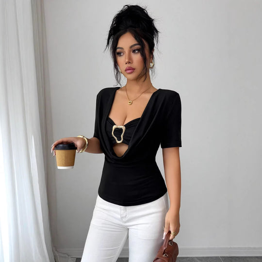 Damen nan drapiertes Cropped-Top mit herzförmiger Zierschließe und Cut-Out EB