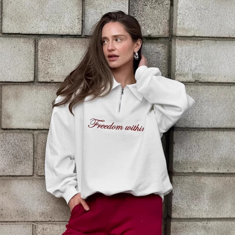 Damen Oversized Fleece-Hemd mit Reißverschluss und elegantem Schriftzug EB