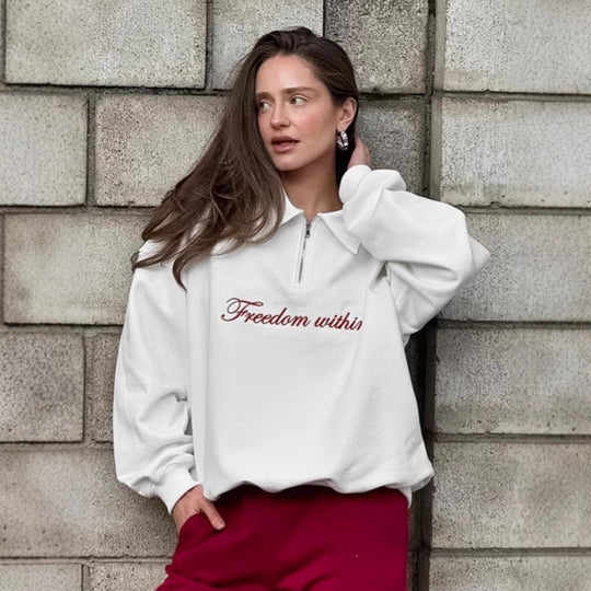 Damen Oversized Fleece-Hemd mit Reißverschluss und elegantem Schriftzug EB
