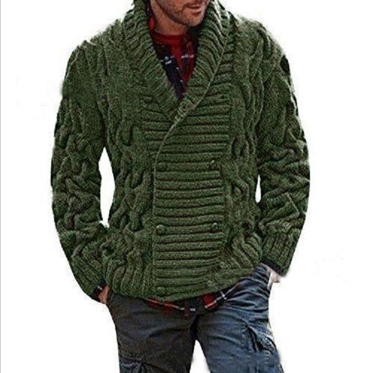 Herren Strickjacke mit doppelter Knopfleiste und kreativem Zopfmuster EB