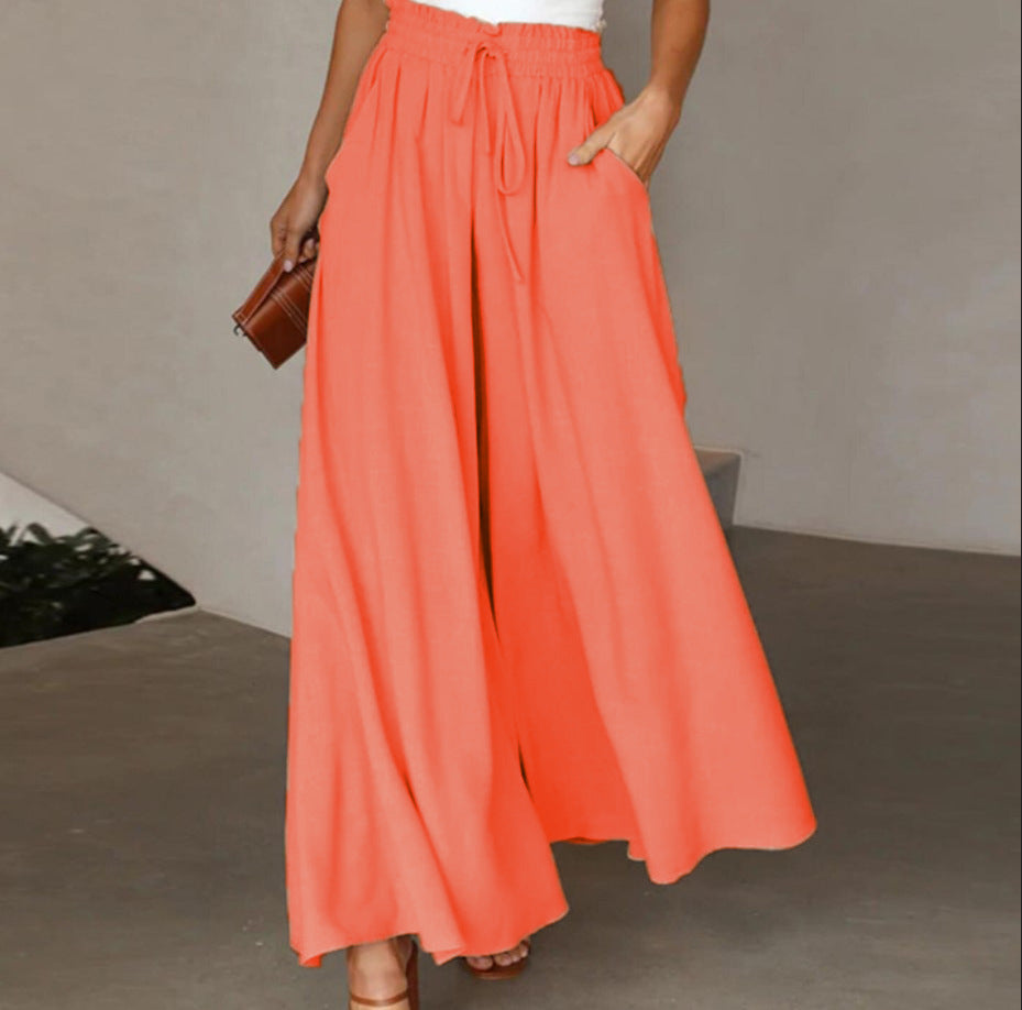Damen Elegante und luftige weite Hose mit Gummizug und Taschen EB