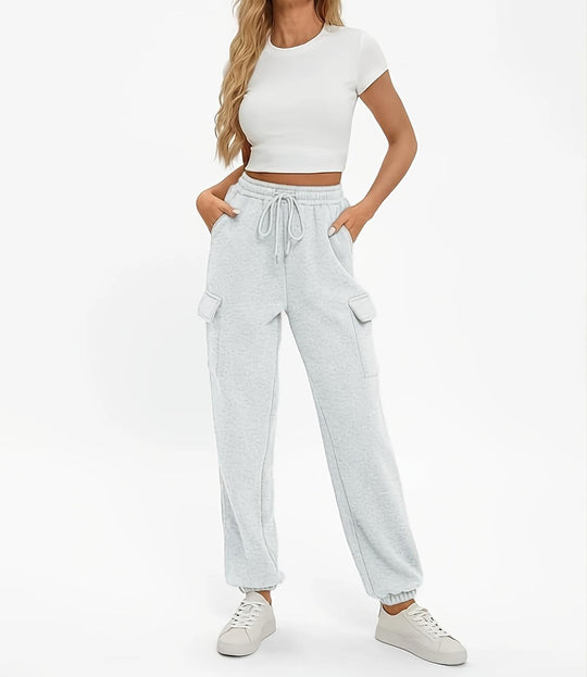 Damen Bequeme Cargo-Hose mit elastischem Bund und praktischen Taschen EB