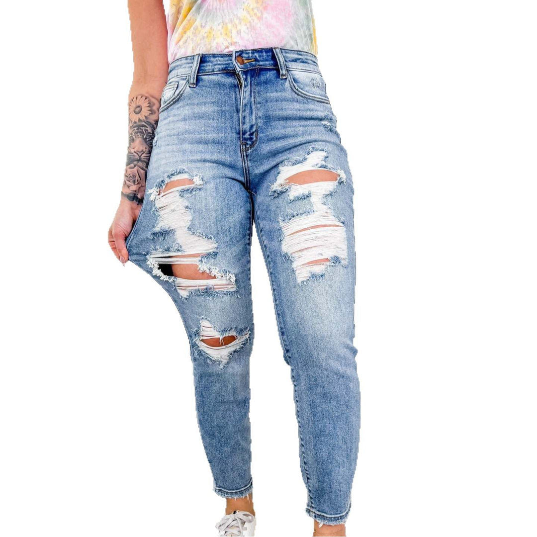 Damen Ripped Denim Jeans EB