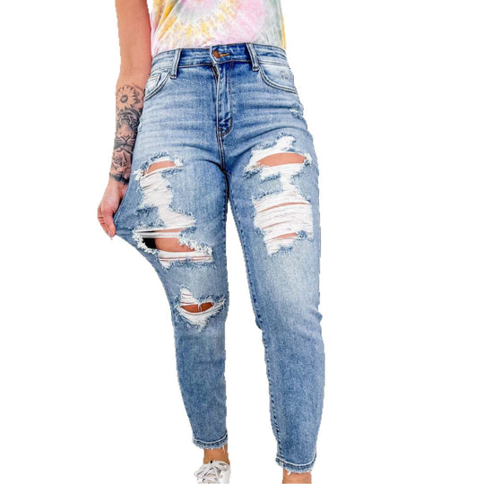 Damen Ripped Denim Jeans EB