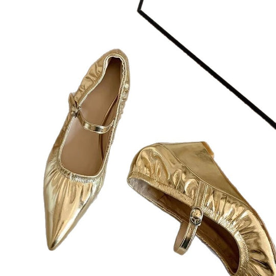 Damen elegante Ballerinas mit verstellbarem Riemen und hochwertiger Satin-Oberfläche EB