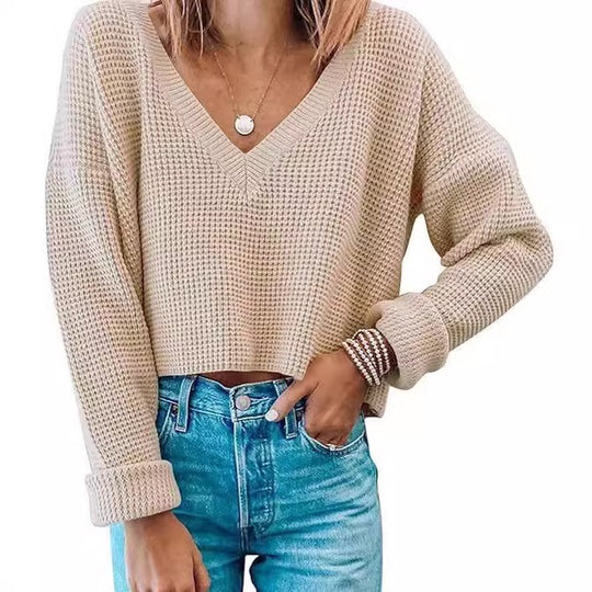Damen lässiger Waffelstrick Pullover EB