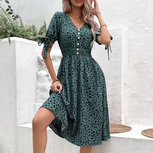 Damen Midi-Kleid mit Schaltknopf-Design und femininen Rüschendetails EB