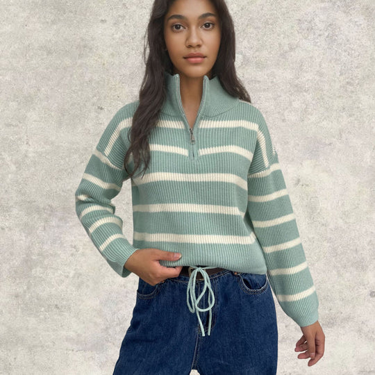 Damen Strickpullover mit Stehkragen und Kordelzug EB