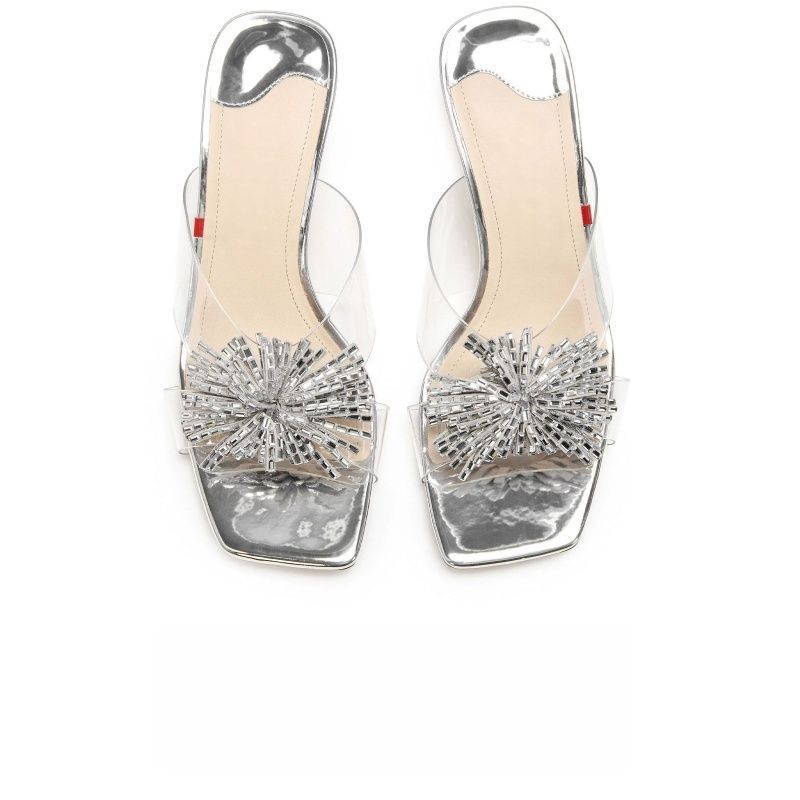 Damen glamouröse Mules mit eleganter Blütenverzierung EB