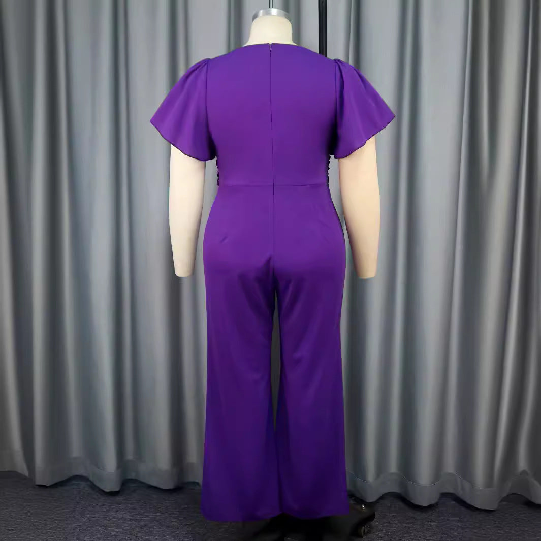 Damen eleganter Jumpsuit mit dekorativer Schleifenapplikation EB