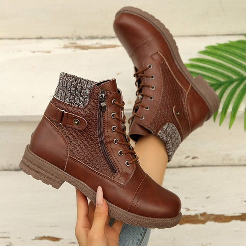 Damen nan knöchelhohe Schnürstiefelette mit Strickschaft, Seitenreißverschluss und profilierter Gummisohle EB