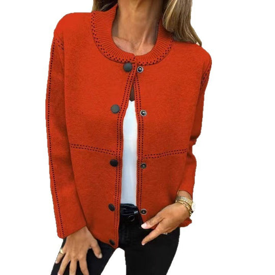 Damen Lockere Strickjacke mit Knöpfen und dekorativen Nähten EB