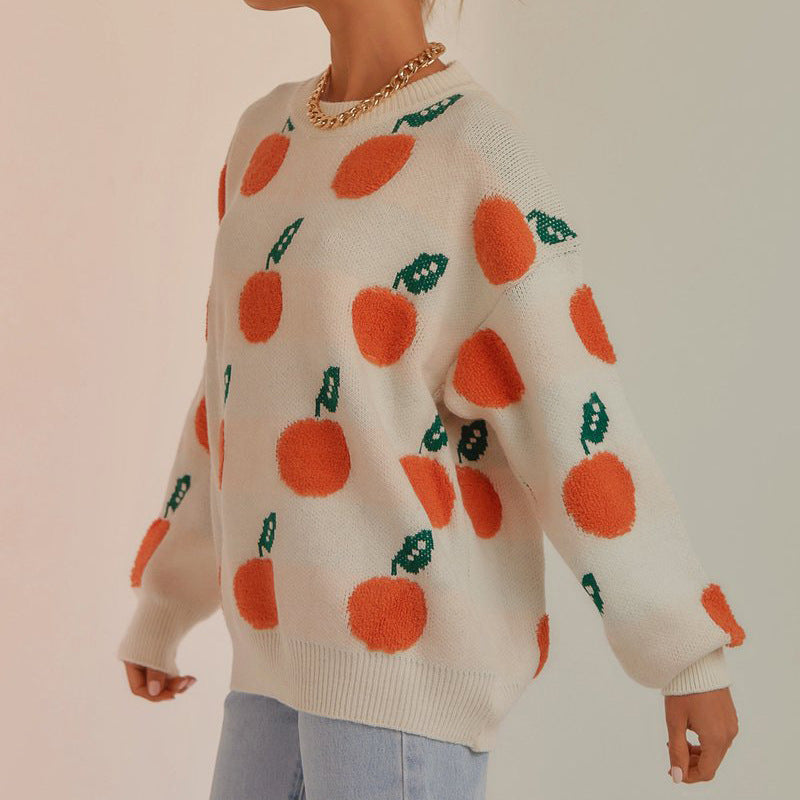 Damen Strickpullover mit verspieltem Obstdesign EB