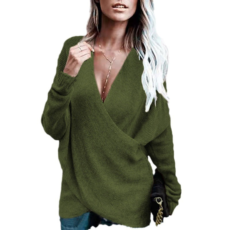 Damen Wickelstrickpullover mit lässigem Schnitt EB
