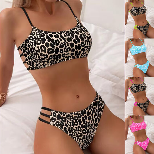 Damen Triangel-Bikini mit aufregendem Leopardenmuster und sportlichen Details EB