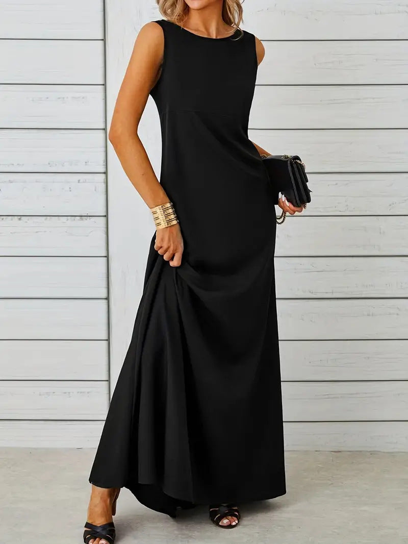 Damen elegantes Maxikleid mit schwingendem Saum und klassischem Schnitt EB
