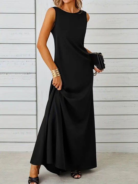 Damen elegantes Maxikleid mit schwingendem Saum und klassischem Schnitt EB