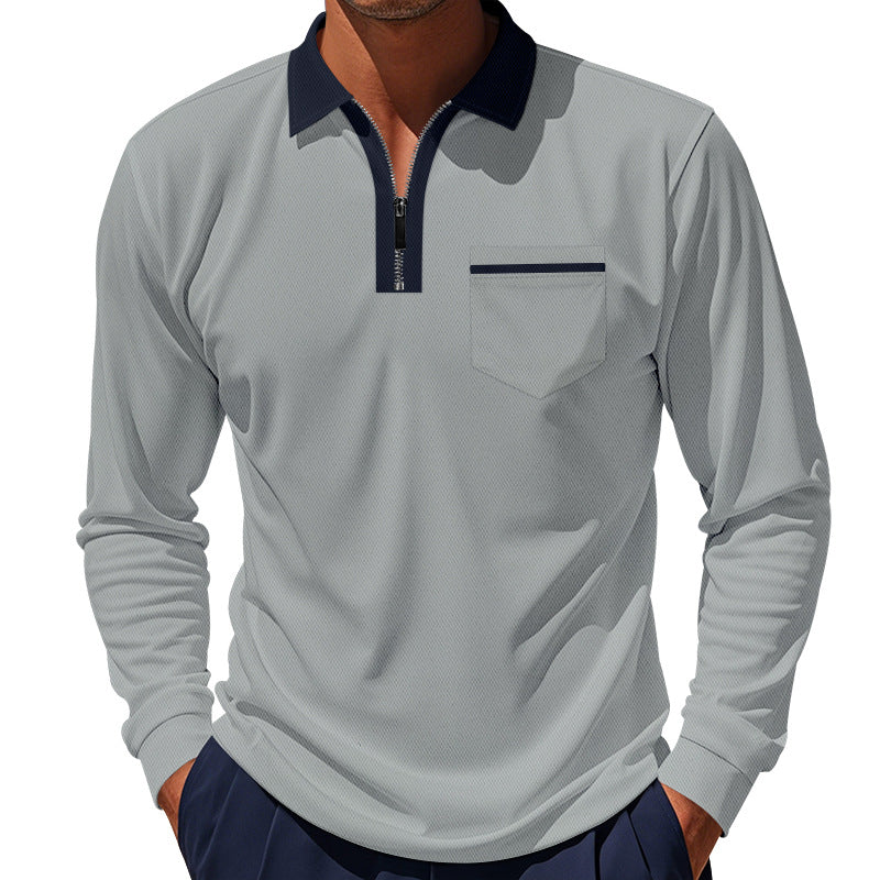 Herren nan elegantes Langarm-Poloshirt mit verdecktem Halbzip, strukturierter Piqué-Optik und dezenter Brusttasche EB