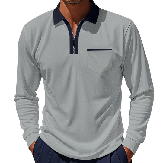 Herren nan elegantes Langarm-Poloshirt mit verdecktem Halbzip, strukturierter Piqué-Optik und dezenter Brusttasche EB