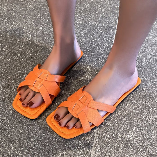 Damen stylische Riemchen-Pantoletten mit komfortabler Sohle EB