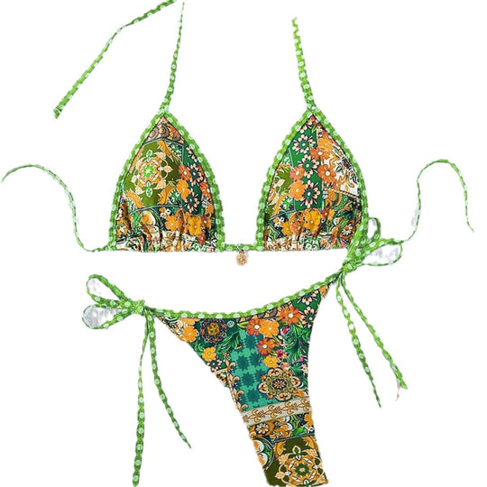 Damen Triangel-Bikini mit buntem floralen Mustermix und verstellbaren Trägern EB