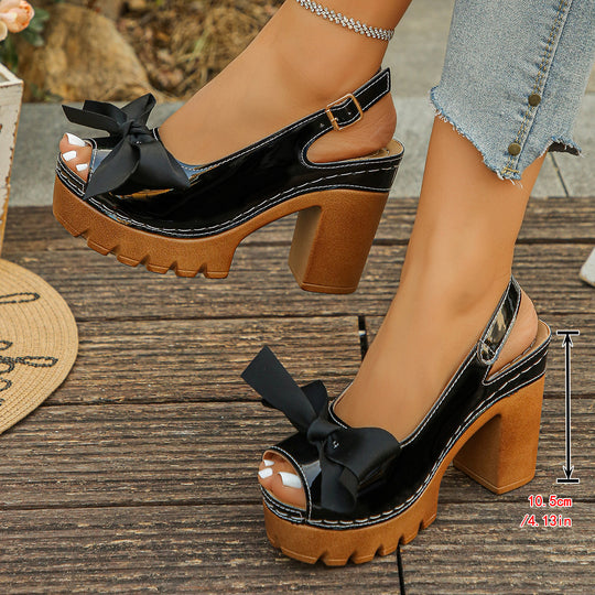 Damen Sling-Sandalen mit modischem Absatz und dekorativem Schleifen-Detail EB