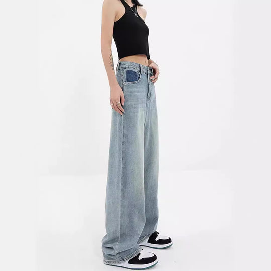Damen Weite High-Waist Jeans mit modischem Schnitt und lässigem Design EB