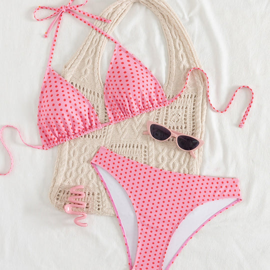 Damen Triangel-Bikini mit verspieltem Pünktchenmuster und verstellbaren Trägern EB