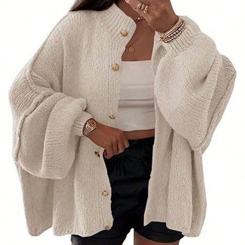 Damen Flauschige Strickjacke mit überschnittenen Schultern EB