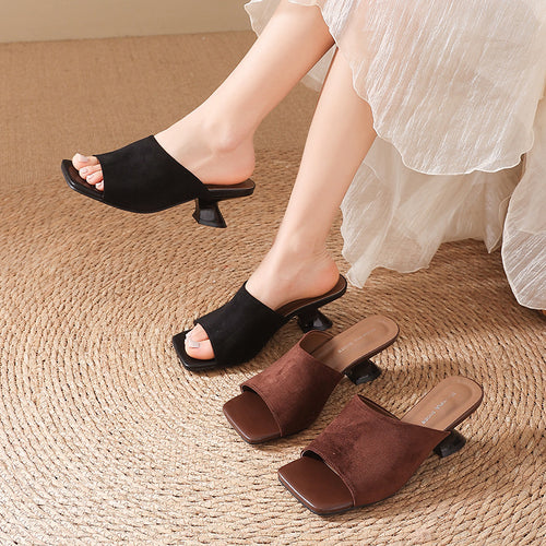 Damen Offene Mules mit bequemem Blockabsatz EB