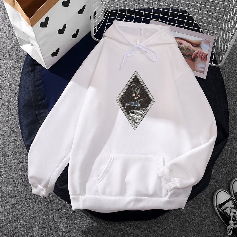 Damen nan lässiger Kapuzenpullover mit künstlerischem Mond‑und‑Pilzmotiv, weichem Fleecefutter und Kängurutasche EB