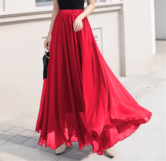 Damen nan Maxi-Chiffonrock mit elastischem Bund und fließender A-Linie EB