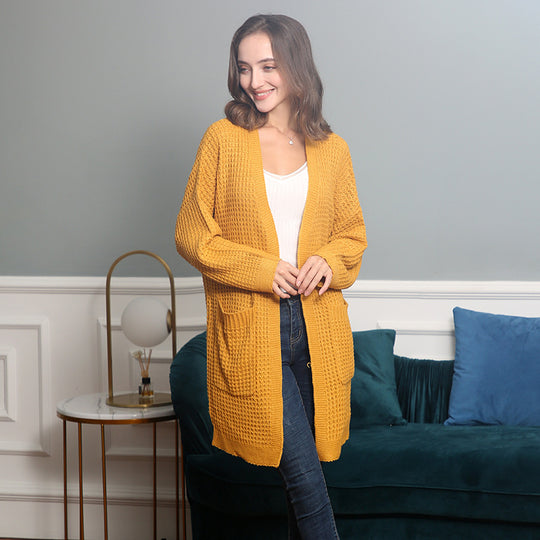 Damen lässiger Strickcardigan mit Taschen und offenem Schnitt EB