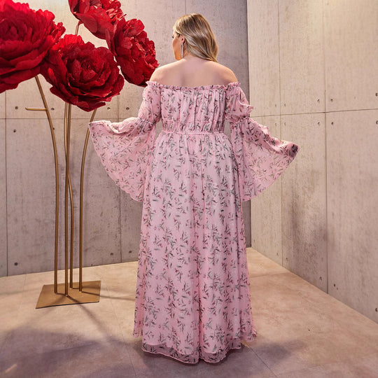 Damen Maxikleid mit schulterfreiem Design und floralen Akzenten EB