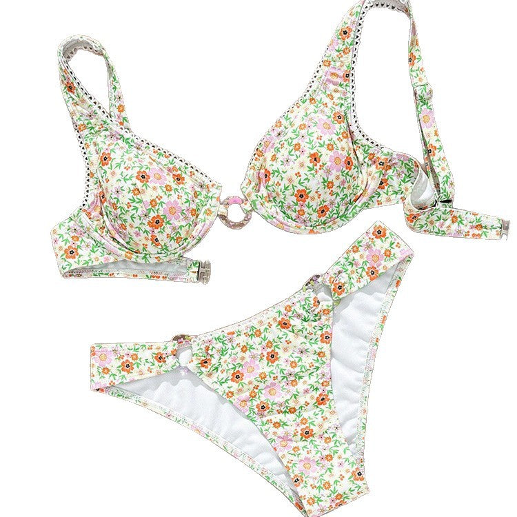 Damen Bikini-Set mit floralem Designelement und modischem Ringdetail EB
