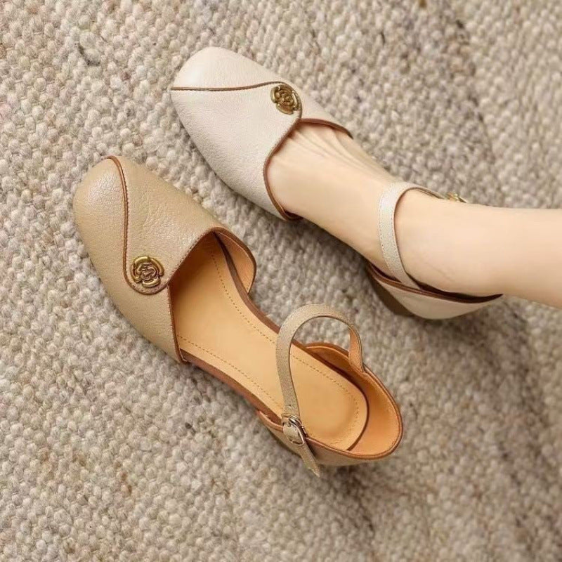 Damen Elegante Sling-Sandalen mit dekorativen Knopfdetails EB