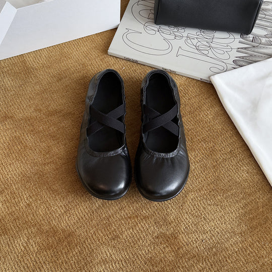 Damen Ballerinas mit elastischem Kreuzband und weicher Lederoberfläche EB