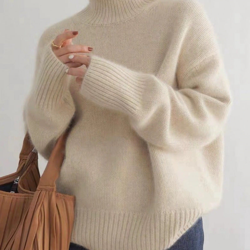 Damen Pullover mit hohem Kragen und weichem Materialmix EB