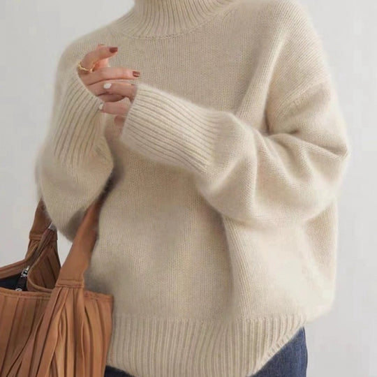 Damen Pullover mit hohem Kragen und weichem Materialmix EB