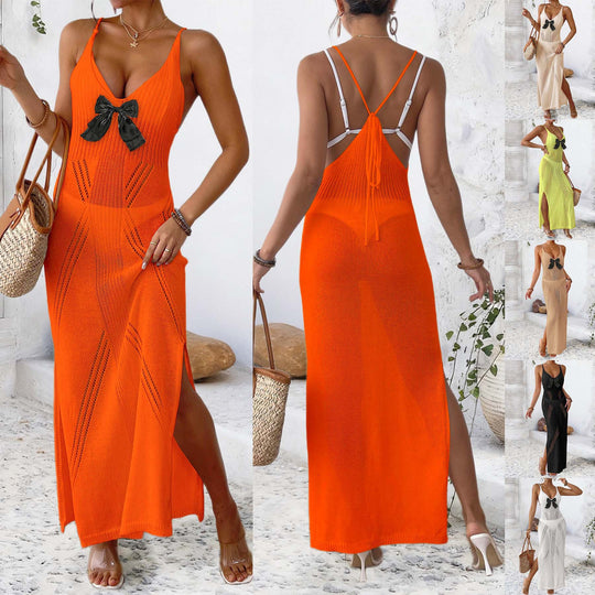 Damen HäkelMaxikleid mit eleganter Schleifenapplikation EB