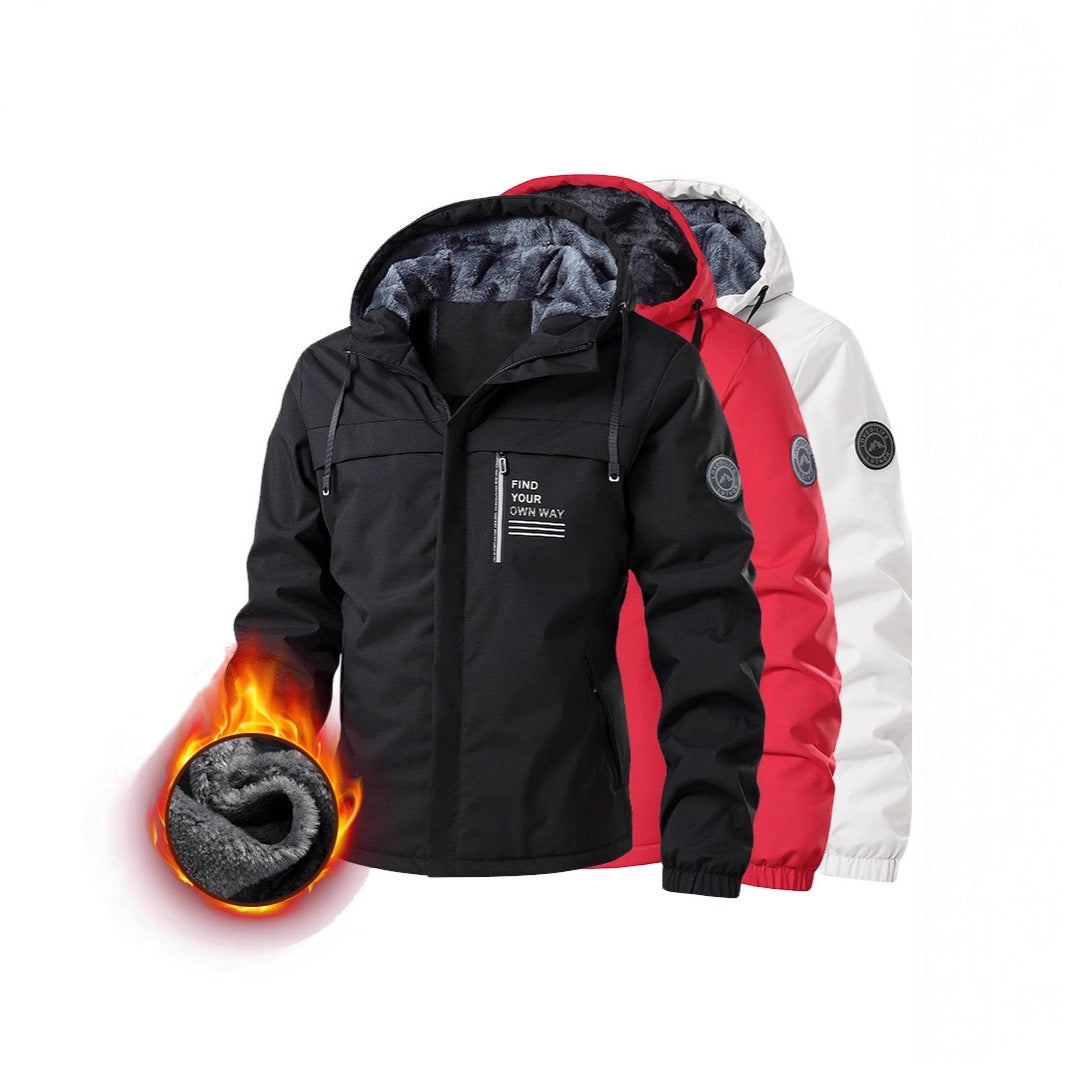 Herren Wetterfeste Kapuzenjacke mit wärmendem Teddyfleece-Inlay und verdecktem Frontreißverschluss EB