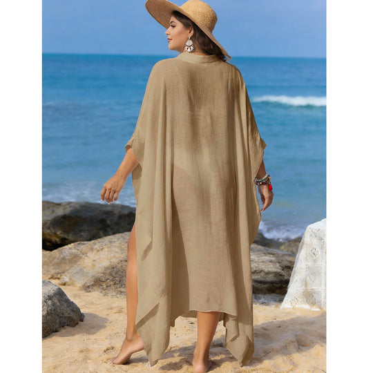 Damen Strandüberwurf mit Knopfleiste und weitem Schnitt EB