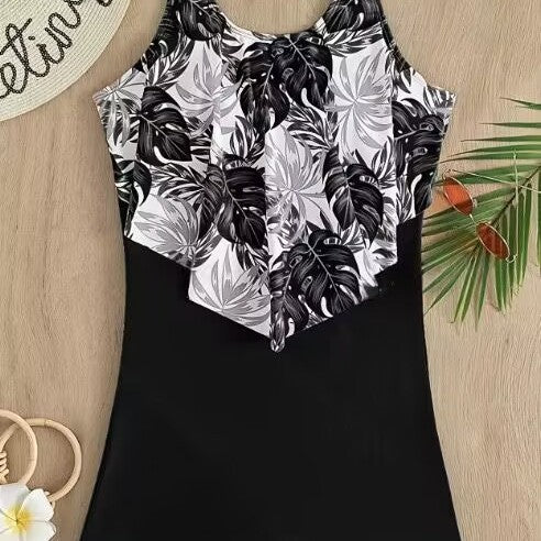 Damen Einteiliger Badeanzug mit floralem Oberteil EB