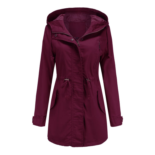 Damen nan leichter Parka mit Kapuze, Kordelzug und verdecktem Reißverschluss EB