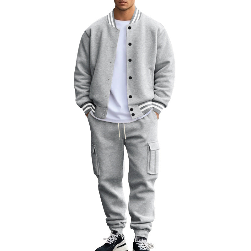 Herren nan sportives College-Set aus Sweatjacke mit Druckknöpfen und Cargo-Jogginghose mit Tunnelzug EB