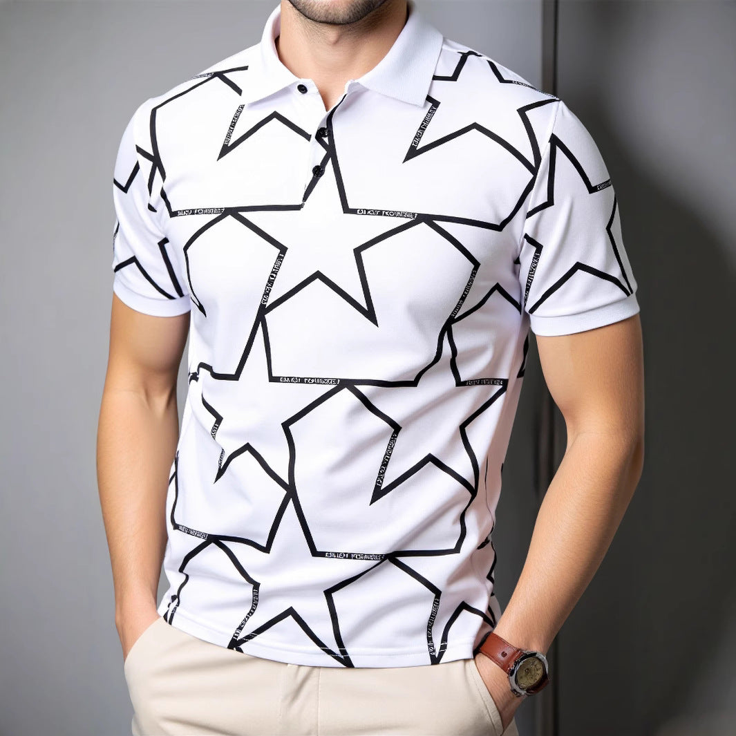Herren Poloshirt mit modernem Sternen-Design und atmungsaktiven Materialien EB