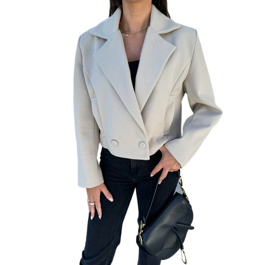 Damen Cropped Doppelreihiger Blazer EB