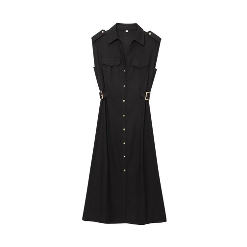Damen Maxikleid mit dekorativen Taschen und Gürtel EB